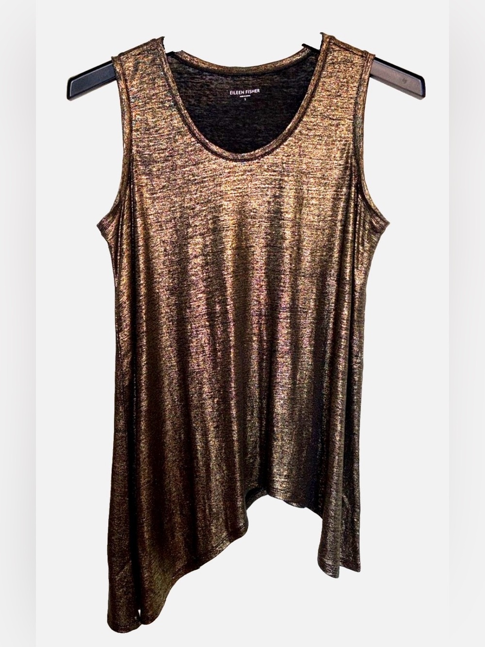 Eileen Fisher 100% Organic Linen Tank S Metallic Shimmer Asymmetrical Hem